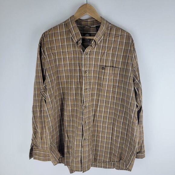 Timberland Long Sleeve Button Up Shirt Check Brown Size XL - Picture 1 of 5